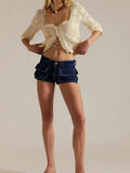 MQTIME  -  Summer New Women Korean Denim Shorts Pants Lady Low Waist Elastic Slim Fit Hot Pants Female Sexy Deep Blue Hip Wrapping Jeans