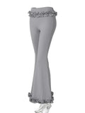 MQTIME  - Women Ruffles Slim Flare Pants Elastic Waist Fashion All Match Boot Cut Trousers Summer Casual Streetwear Bottoms