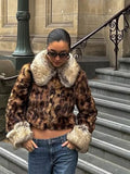 MQTIME  -  Female autumn Winter Vintage Leopard Printed Fur Coat Long Sleeves Lapel Loose Warm Retro Jacket Causal Street Coats 2025