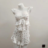  MQTIME  -  Floral patchwork camisole shorts pajama set, rustic style, spring and autumn pure desire thin home clothes for girls