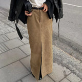  MQTIME  -  Winter Classic Knitted Suede High Waist Slim Straight Skirt European and American Versatile Sexy Split Casual Skirt Women