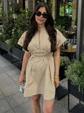 MQTIME  -  women's clothing 2024 summer new solid color street style belt decoration pleated waist short dress 4043/058