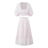 MQTIME  -  Summer Fashion Ruffled Crop Top + Midi Skirt Set French Fashion Loose Skirt Matching Set Elegant Vacation Casual Outfits