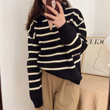 MQTIME  -  Women Sweater Autumn Winter Knitted Pullovers V-neck Bottoming Shirts Stripes Jumpers Long Sleeve Female Basic Tops
