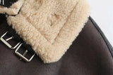 MQTIME  -  Woman's Fashion Thick Warm Faux Shearling Jacket Coat Women Vintage Long Sleeve Belt Hem Female Leather Outerwear Chic Tops