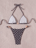 MQTIME  -  Women's Polka Dot Print Two Pieces Bathing Suits Sleeveless Halter Neck Padded Bra with Ruched Low Waist Thong Sets