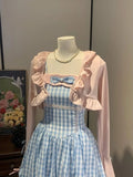 MQTIME  -  Sweet Korean Summer Fashion All Match Y2k Two Piece Sets Preppy Style Constrast Color Plaid Puffly Sling Dress Pleated Cardigan