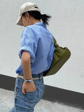 MQTIME  -  Blue Striped Short Sleeved Shirt For Women'S Summer New Minimalist And Versatile Style, Slim And Loose Collar Shirt