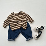 MQTIME  -  Autumn New Children Long Sleeve Striped T Shirts Cotton Boys Casual Tee Kids Vintage O-neck Tops Girls Bottoming Shirts