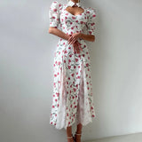  MQTIME  -  Summer New Design Style Lace Splicing Temperament Collection Waist Bubble Sleeve Long Dress for Women
