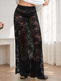 MQTIME  -  Women s Summer Lace Midi Skirt with Sheer Overlay Perfect for Beach Vacations Club Nights and Streetwear Chic
