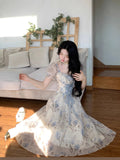 MQTIME  -  Women Ruffles Casual Korean Fairy Dress Female Summer Lace-up Vacation Party Dress Elegant Vintage Floral Midi Dress