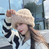 Mqtime Winter Warm Furry Beanies Hat Hair Knitted Cap Fluffy Fur Couple's Hat Women Warm Ear Protection Cap Thickened Casual