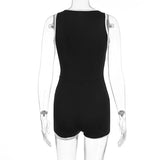 MQTIME  -  Women Sexy Playsuits Going Out Sleeveless Deep V-neck Combinaison Femme Summer Black Bodycon Contrast color Basic Rompers
