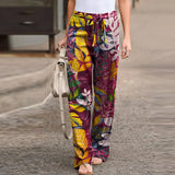 MQTIME  -  Women S Printed Cotton Linen Casual Pants Elastic Waist Comfortable Loose Fit Long Trousers Ready To Ship Stock Available