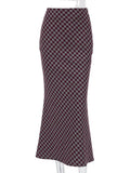  MQTIME  -  Vintage Plaid Slim Long Fishtail Skirts Women High Waist Zipper Hip Package Skirt 2026 Spring Lady Commute All-match Clothes