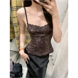 MQTIME  -  Summer Leopard Print Small Sling Y2K Women European Style Chic Design Tops Sleeveless Fashion Femmes Lace Sexy Cropped Vest Tops