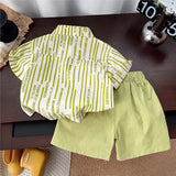 MQTIME  -  2Piece 2025 Summer Toddler Boy Outfits Korean Fashion Stripe Cotton Short Sleeve Tops+Shorts Baby Clothing Children's Sets B062