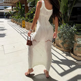  MQTIME  -  Spring Summer Sleeveless Cover Up Beach Dress Women Sexy U Neck Hollow Knitted Dress Casual Sleeveless Slim Bodycon Dresses
