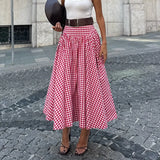 MQTIME  -  Fall Winter Pink Plaid Skirt Long Maxi A-Line Sweet Preppy Style Wool Blend Elegant Winter Skirt