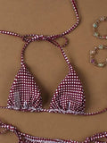 MQTIME  -  Fashion Sexy Laced Up Grid Bikinis Women Split Swimsuit Beach Vacation Bikini All Season Backless Bikinis 2 Piece Set