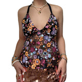 MQTIME  -  Summer Sexy Sequin Embroidery Glitter Tops Women V Neck See Through Sleeveless Backless Tops Female Lady Solid Party Streetwears