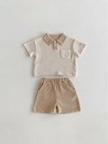 MQTIME  -  Summer Baby Clothes Set Turn Down Collar T-shirt And Shorts 2Pcs For Boys Toddler Tracksuit Outfit
