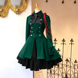 MQTIME  -  Women's Vintage Gothic Green Bowknot Lace Up Lolita Dress Retro Style Solid Color Trumpet Sleeve Princess Dress Party Wear