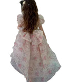 MQTIME  -  Children Girls Summer Princess Dress Bubble Short Sleeve Babys Girl Birthday Party Dress Floral Printed Kids Girl Bow Tail Dress