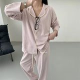 MQTIME  -  Women's Flannel Pajama Set - Oversized and Slim-Fitting Cozy and Warm for Fall/Winter with Color-Blocking Plaid Lapels