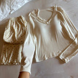 MQTIME  -   Modal 2Pcs Pajamas Set Woman Nightwear Pijama Spring Autumn Long Sleeve With Cup Home Wear Pyjama Femmes Lounge Wear