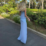 MQTIME  -  Sexy Spaghetti Strap Solid Color Sleeveless Mesh Patchwork Dress Women Slim See-Through Party Beach Holiday Long Dress