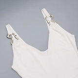 MQTIME  -  Metal Buckle Sheer Mesh Bodysuits Patchwork Maxi Party Dress Women Elegant V Neck Spaghetti Straps Backless Birthday Long Robe