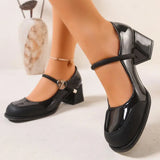 MQTIME  -  Vintage Square Toe Patent Leather Mary Jane Shoes Women Spring Summer Classic Black Thick High Heel Pumps Woman Dress Shoes