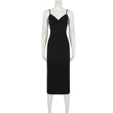  MQTIME  -  Women Black Midi Dress Spaghetti Strap Bodycon Backless Cut Out Sleeveless Elegant Party Evening Dress Slim Fit Sexy High Waist