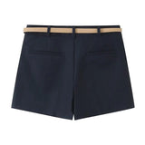MQTIME  -  New summer women's clothing casual fashion simple loose versatile belt pleated commuter wide-leg shorts