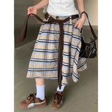  MQTIME  -  Korean Summer A-LINE Loose Contrast Color Striped Bandage High Waist Sweet Cool  Women's Skirts