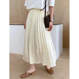 MQTIME  -  2024 Korean Solid Pleated Half-length Umbrella Dresses Women Spring Summer Female Over-knee Skirts Elastic Waist Pearl Luster