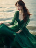 MQTIME  - Temperament absolutely beautiful beach dress beach holiday super beautiful green fairy dress 2024 summer new gentle style