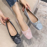 MQTIME  -  Fashion Bowknot Sequin Flats Shoes Woman Square Toe Shallow Comfy Shoes Office Soft Sole Loafers Ladies Ballerina Muje 2024