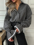 Mqtime Loose Vintage Polka Dot Ruffle Women Blouse Shirt Long Sleeve Blouse Top Autumn Winter Elegant Casual Office Lady Blouse fashion