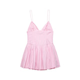 MQTIME  -  Fashion Sexy V-neck Stripe Pink Bow Short Dress 2025 New Sleeveless Slim Sweet Chi Slip Dress Streetwear Y2K Woman Clothing
