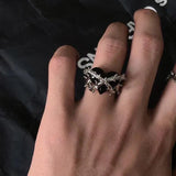 Mqtime Kpop 90s Grunge Aesthetic Irregular Liquid Metal Heart Moonstone Open Ring For Women Luxury Vintage Jewelry EMO Y2K Accessories