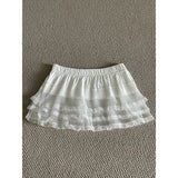 MQTIME  -  Spring Womens Lace Hollow Embroidery Floral Butt Curtain Skirt Fashionable Layered Over Skirt Casual Chiffon Mini Skirt
