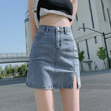 MQTIME  -  Split denim short skirt for women with high waist and slim appearance 2024 new small A-line buttocks wrapped skirt