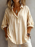 MQTIME  -  spring Summer New Fashion Lapel Long-sleeved Pullover Shirt Casual Printed Striped Loose Women's Versatile Comfortable Shirt