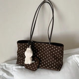 MQTIME  -   Korean Polka Dot Large Capacity Tote Bag Fashionable Retro Brown Single Shoulder Commuter Bag for 2026 Autumn Season