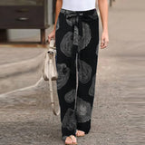 MQTIME  -  Women S Printed Cotton Linen Casual Pants Elastic Waist Comfortable Loose Fit Long Trousers Ready To Ship Stock Available