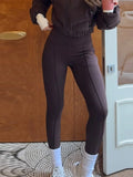  MQTIME  -  Solid High Neck Coat Slim Pants Set Women New Cropped Jacket High Waist Pants Suit Female Spring Winter Warm Chic Outwear Sets