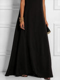 MQTIME  -  Women Fashion Hollow Solid Color Round-Neck Evening Dresses 2024 New Summer Sleeveless Loose V Back Casual Black Dress